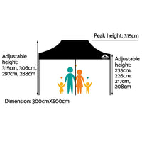 Instahut gazebo marquee pop up 3x6m w/base - black 3