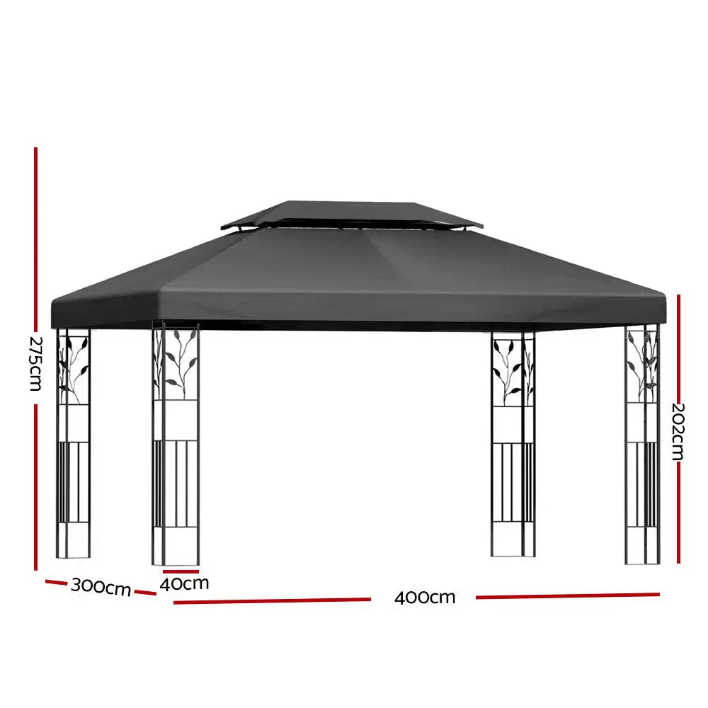 Instahut iron art gazebo marquee 4x3m - grey 3