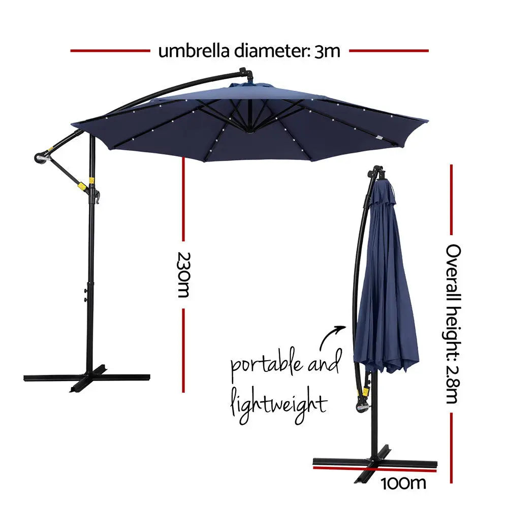 Instahut outdoor 3m cantilever beach led umbrella 2