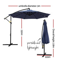 Instahut outdoor 3m cantilever beach led umbrella 2