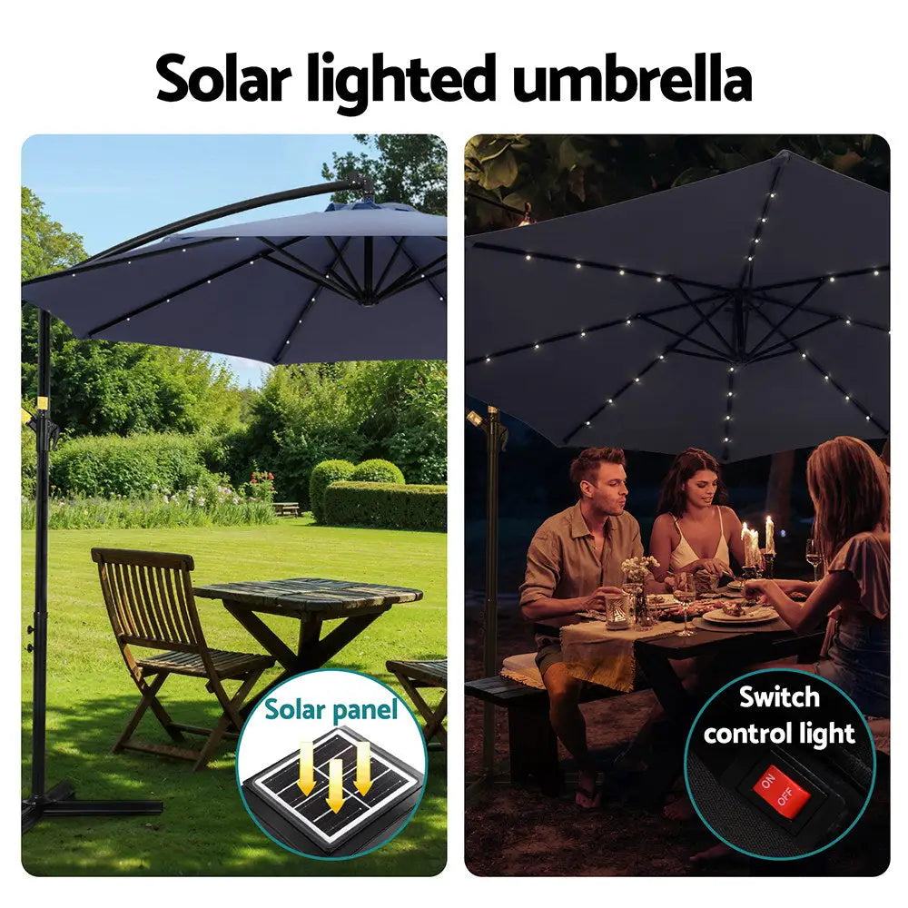 Instahut outdoor 3m cantilever beach led umbrella 4