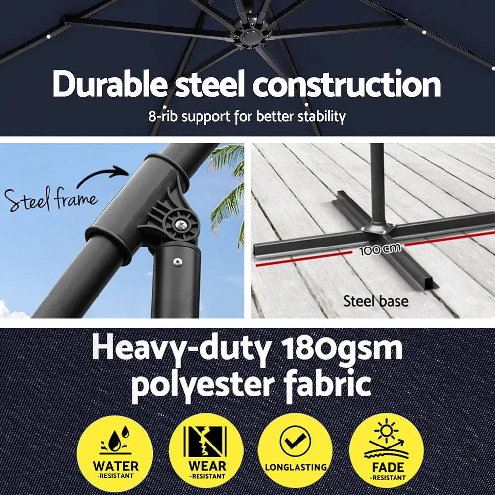 Instahut outdoor 3m cantilever beach led umbrella 6