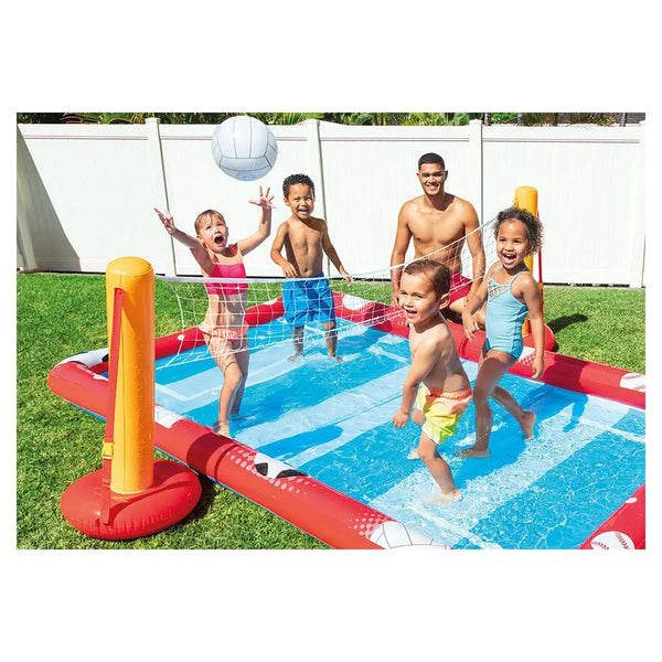 Intex inflatable action sports play centre paddling pool - family playing water volleyball game