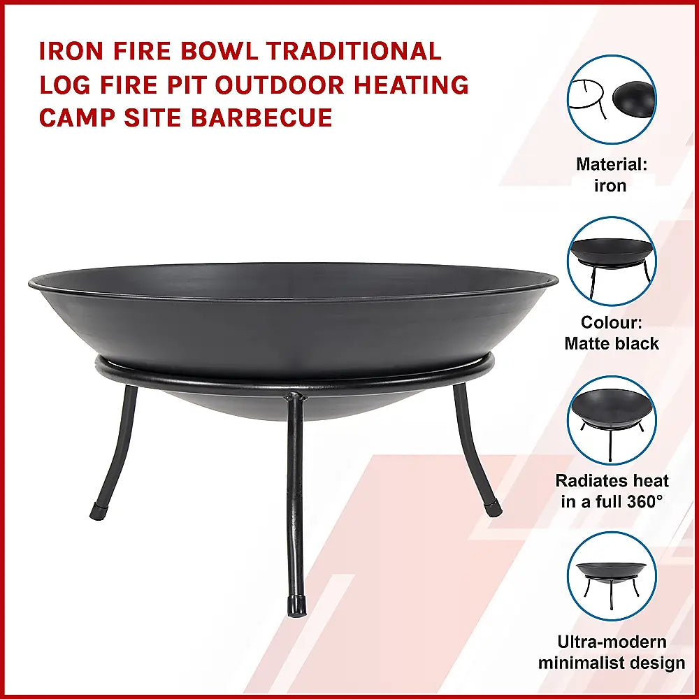 Iron fire bowl traditional log pit outdoor heating barbecue 3