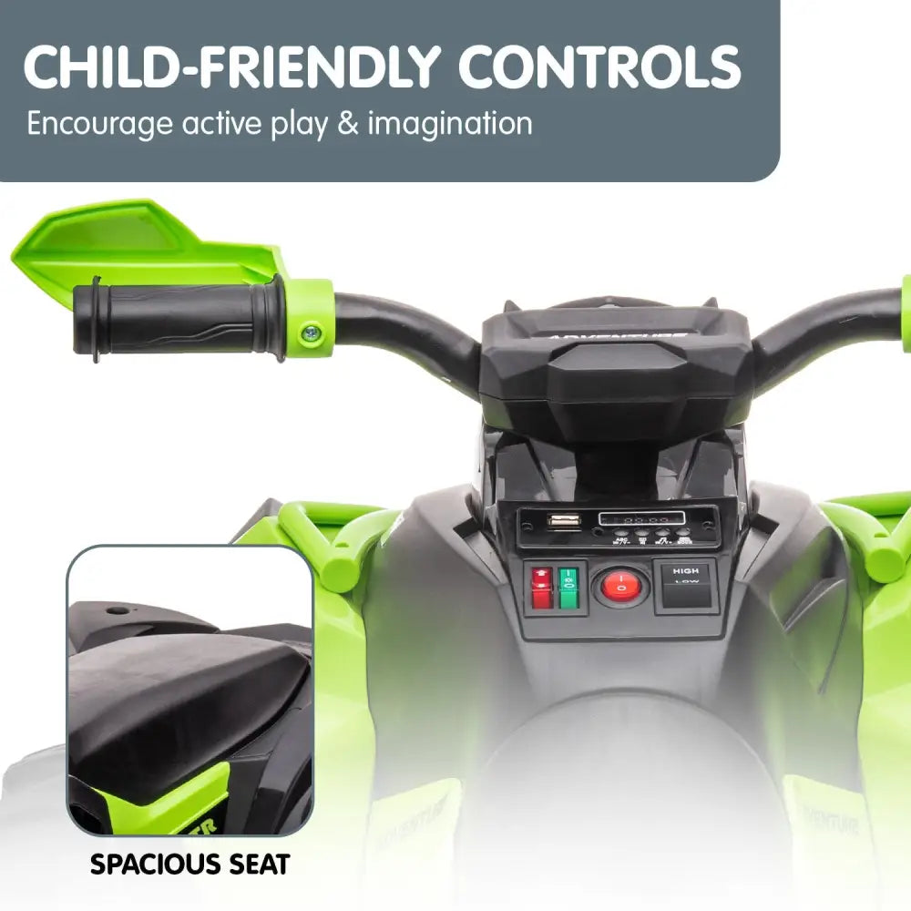 Green electric ride-on atv for kids with child control feature - kahuna gts99 kids electric ride on quad bike toy atv