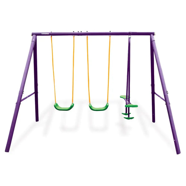 Kahuna kids 4-seater swing set in purple and green