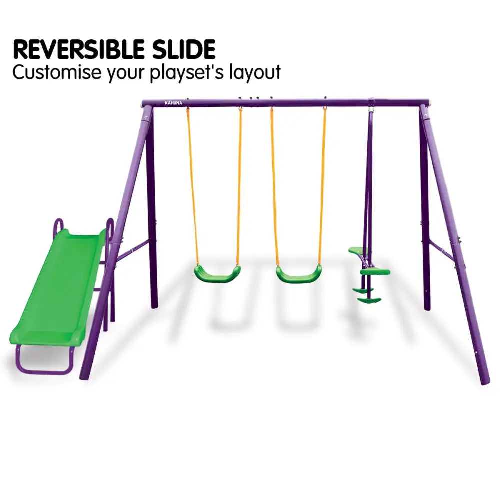 Kahuna kids purple green swing set with slide and bench