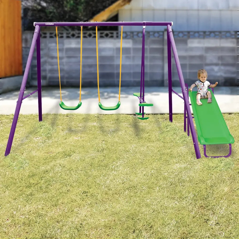 Kahuna kids purple green swing set with slide