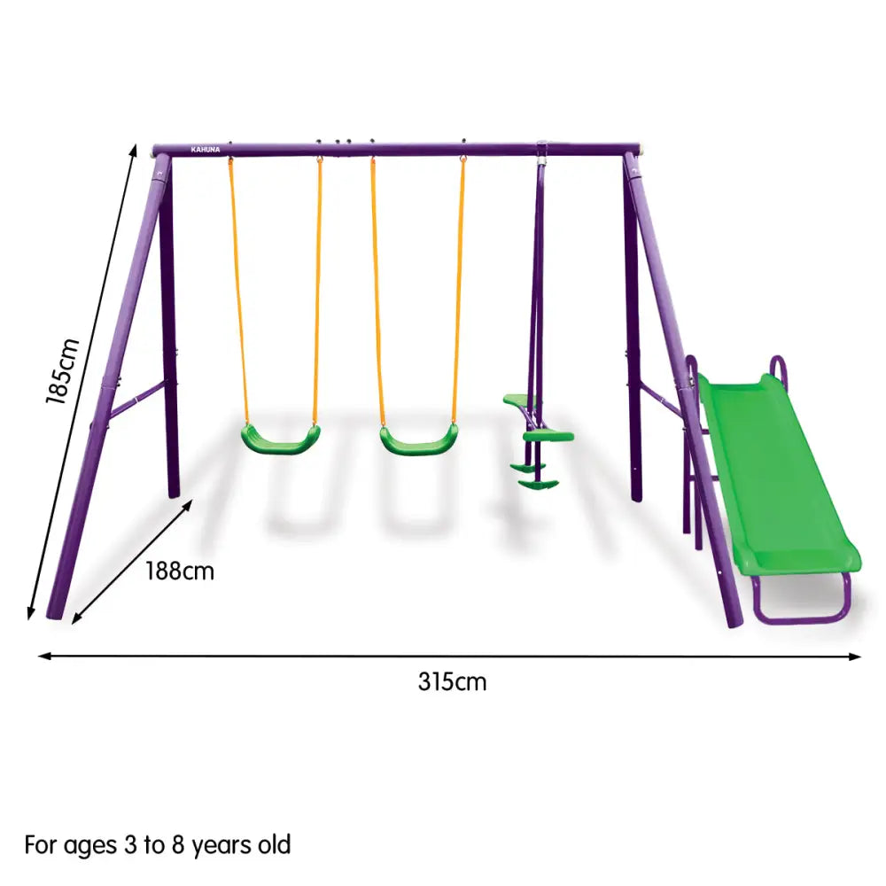 Kahuna kids 4-seater swing set dimensions in purple green