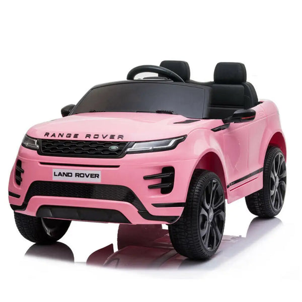 Pink licensed range rover evoque kids ride on car on white background