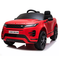 Red licensed range rover evoque kids ride on car, remote control, white background