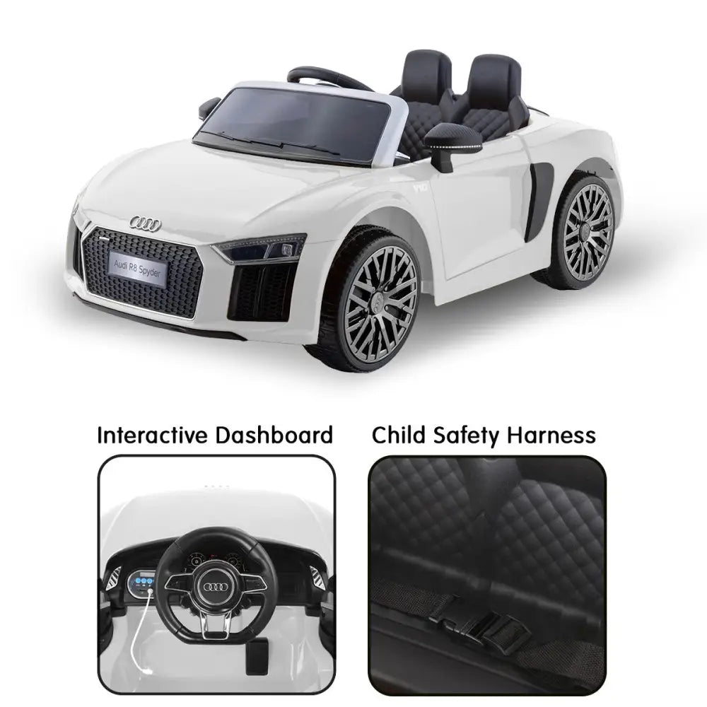 White audi toy car with steering wheel - remote control kahuna r8 spyder electric ride on