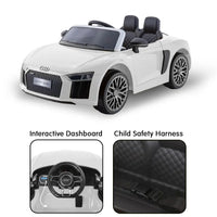 White audi toy car with steering wheel - remote control kahuna r8 spyder electric ride on