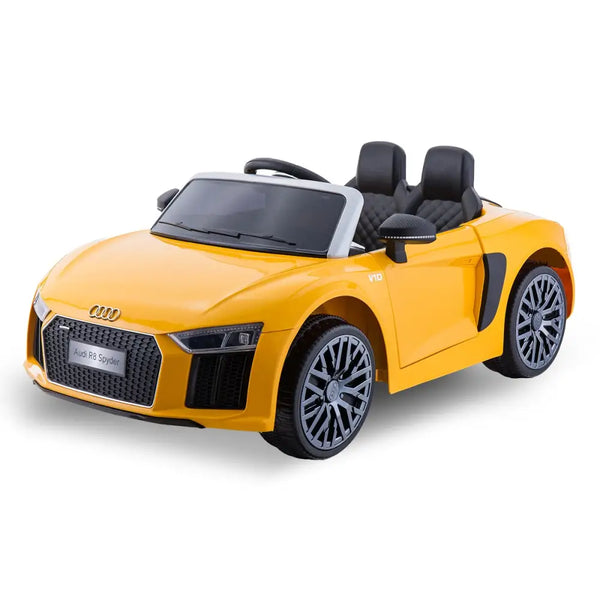 Yellow toy car remote control - kahuna r8 spyder audi licensed kids electric ride on car