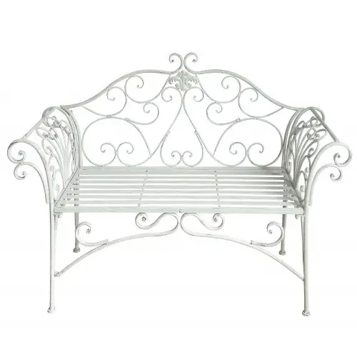 White katerina iron bench with scroll design
