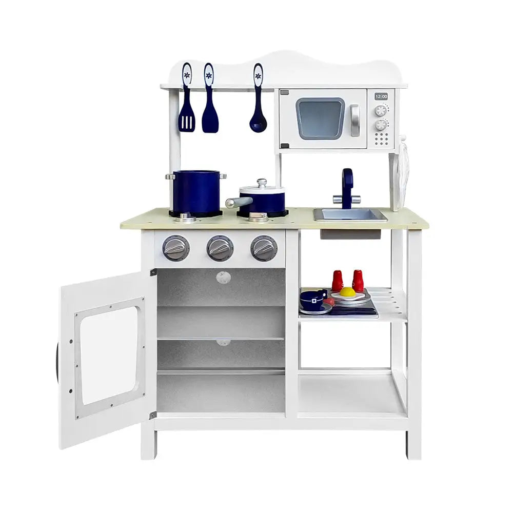 White kitchen play set with microwave and sink - keezi kids kitchen play set