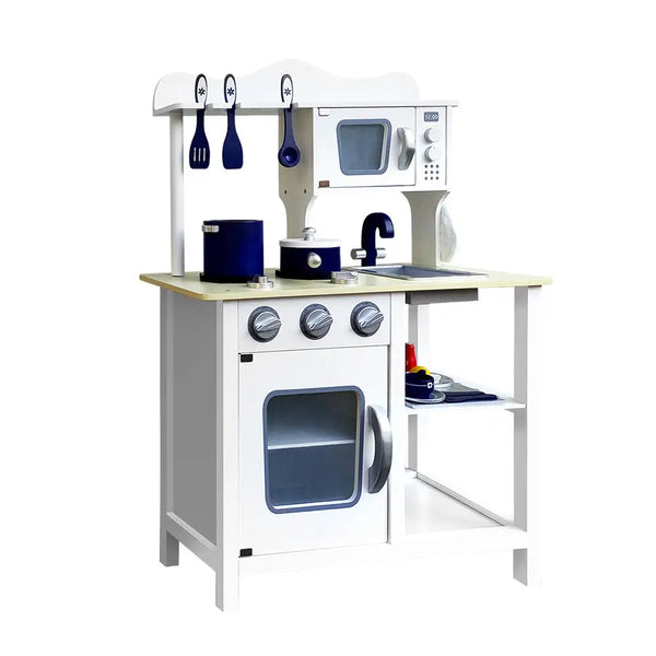 Keezi kids white wooden kitchen play set with sink and stove