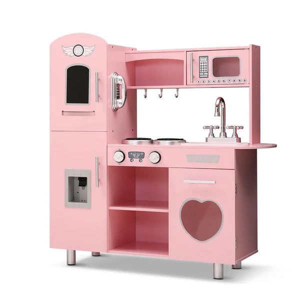 Keezi kids kitchen play set - pink- toy kitchen play set with microwave and sink