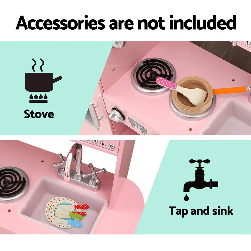 Keezi kids kitchen play set - pink kitchen sink with cup and spoon