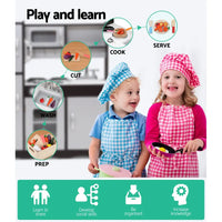 Keezi kids kitchen play set wooden toys with two children wearing aprons & hats