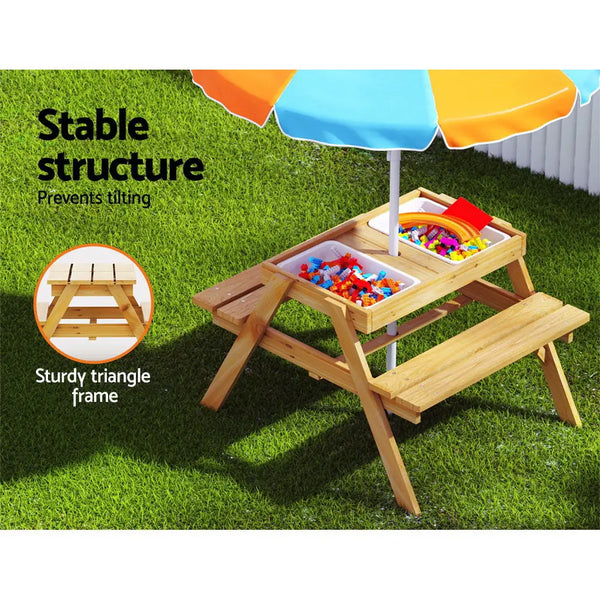 Keezi kids outdoor picnic table and bench set with toy tray