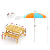 Keezi kids outdoor picnic table bench set with umbrella and storage box
