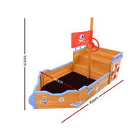 Keezi kids boat-shaped sand pit with pirate ship bed and flag