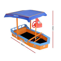 Keezi kids boat-shaped sand pit with canopy and bench seat