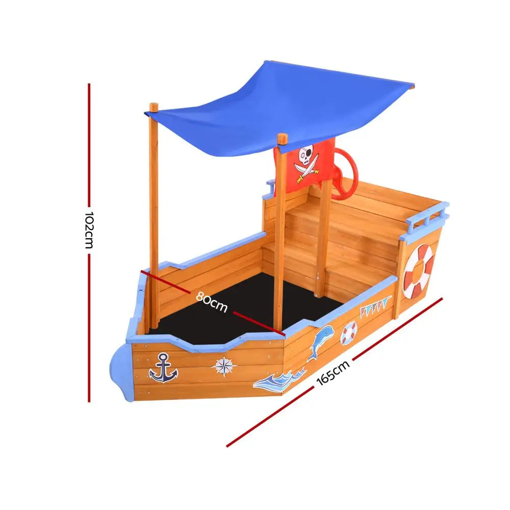 Keezi kids boat-shaped sand pit wooden bed with canopy