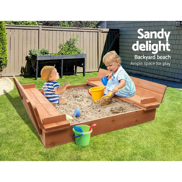 Keezi kids sandpit wooden sandbox with children playing in yard