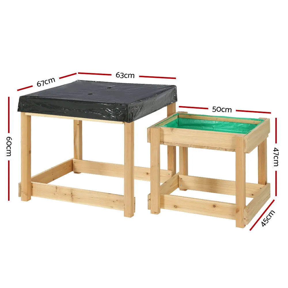 Keezi kids sandpit wooden stools with black covers - water table set