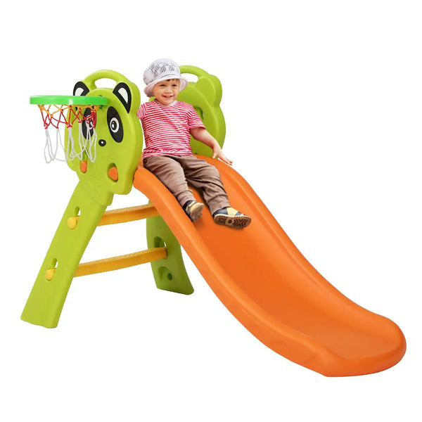 Keezi kids slide set with basketball hoop - young girl on slide