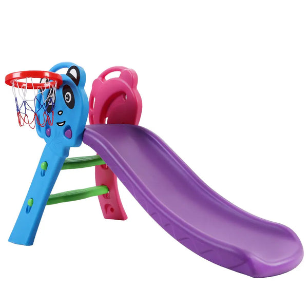Keezi kids slide with basketball hoop - 100cm blue/orange