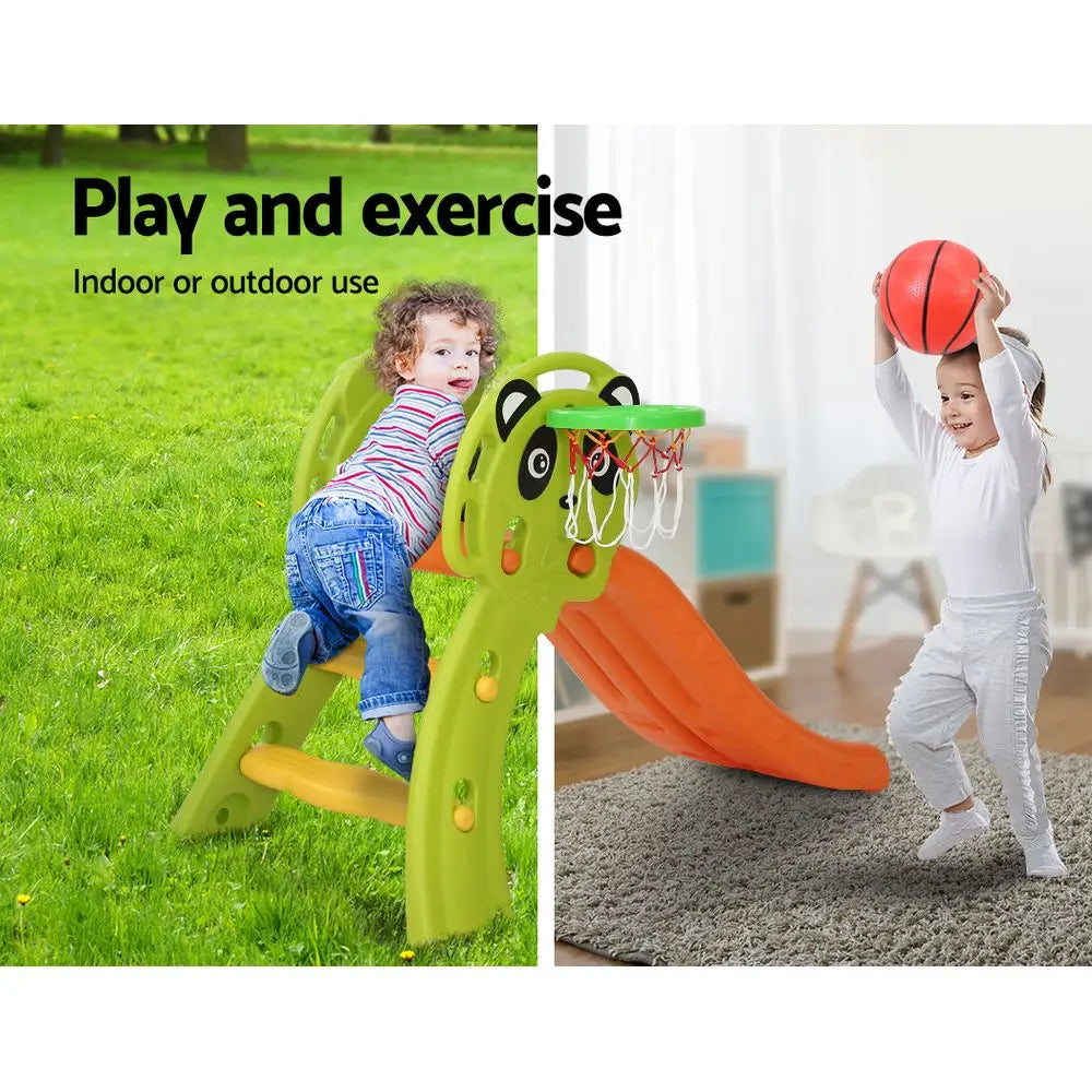 Keezi kids slide set with basketball hoop - toddler playing on slide