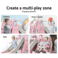 Keezi kids slide swing set basketball hoop outdoor playground - pink: baby sitting in pink baby bouncer