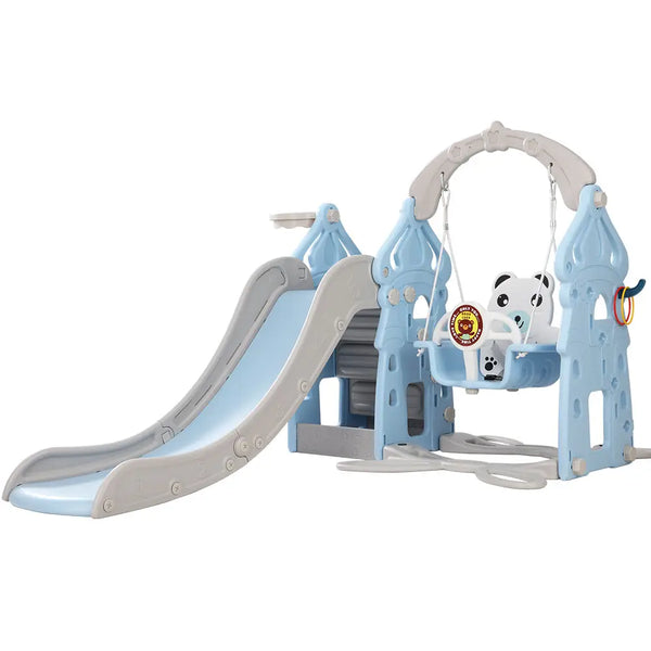 Keezi kids slide swing set with basketball hoop - blue