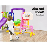 Keezi kids’ 7-in-1 play centre with little girl playing toy basketball hoop