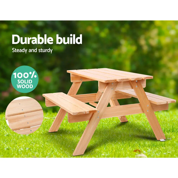Keezi kids wooden picnic table set - outdoor kids table set with stool and umbrella