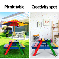 Keezi kids wooden picnic table set with umbrella - rainbow, colorful kids outdoor table with umbrella