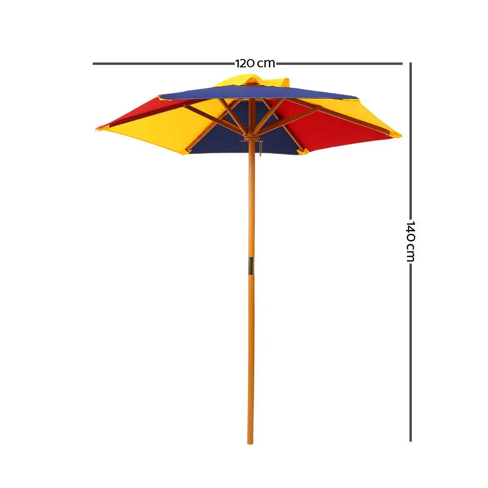 Keezi kids wooden picnic table set with umbrella - rainbow, premium beach umbrella for kids outdoor table set