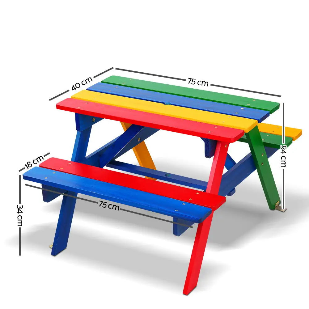 Colorful keezi kids wooden picnic table set with measurements