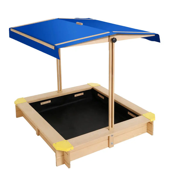 Keezi kids wooden sandbox pit with canopy - blue table yellow legs