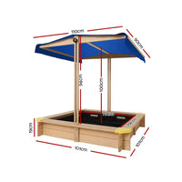 Keezi kids canopy sand pit with blue umbrella and bench seat - 101cm