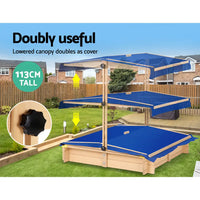 Keezi kids wooden canopy sand pit with blue and white dog house theme