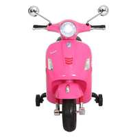 Kids electric ride on car motorcycle vespa licensed gts - pink scooter with lights and front light, realistic driving experience
