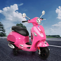 Kids electric ride on vespa motorcycle in pink - realistic driving experience, handlebar, acceleration pedals