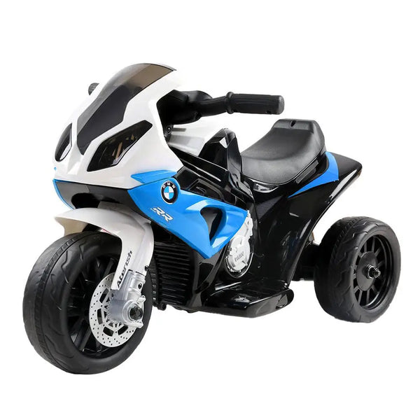Licensed bmw s1000rr electric ride on kids motorcycle - white/blue with black seat