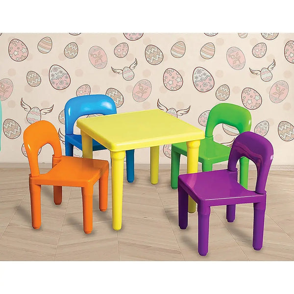 Colorful child-size plastic chairs for kids table and chairs play set