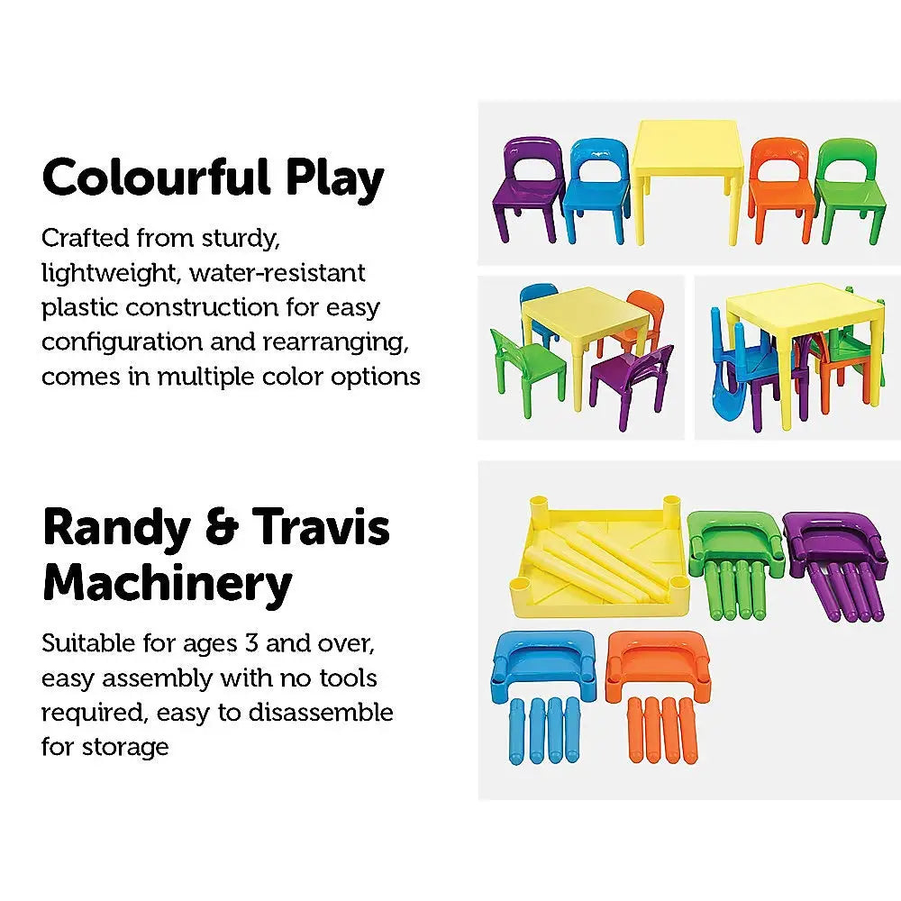 Colorful child-size plastic chairs displayed in kids table and chairs play set
