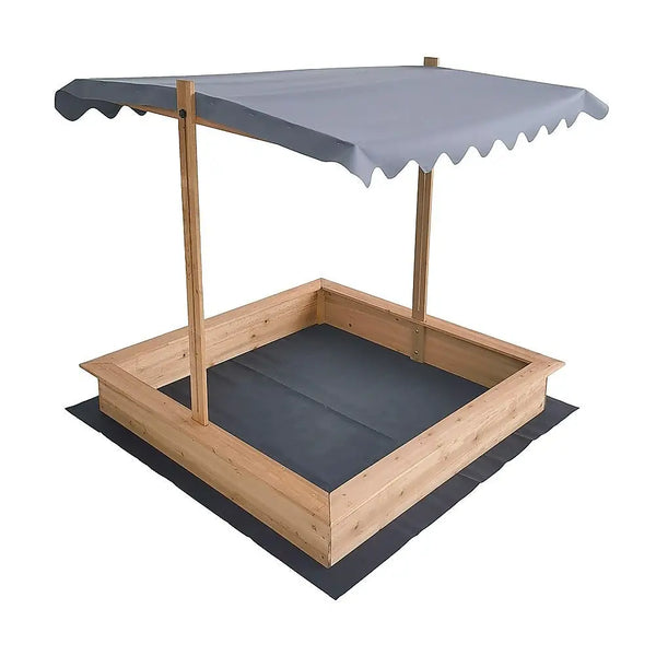 Kids wooden toy sandpit with adjustable canopy, protecting pets from harsh uv rays